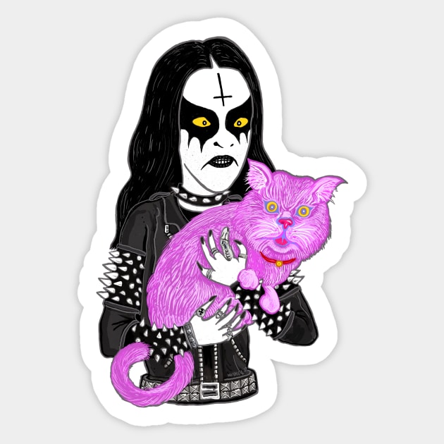 Metal Head with a Pink Cat 2020 Miskeldesign Sticker by miskel